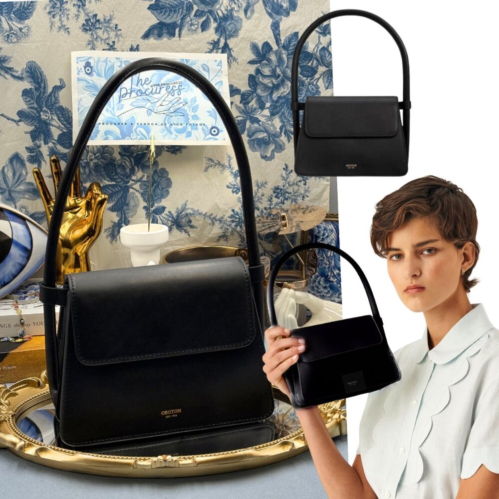 🆕 OROTON 🧿 NWOT Arden Small Leather Structured Shoulder Bag, Black Leather